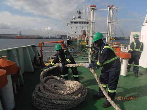 Crew handling mooring lines