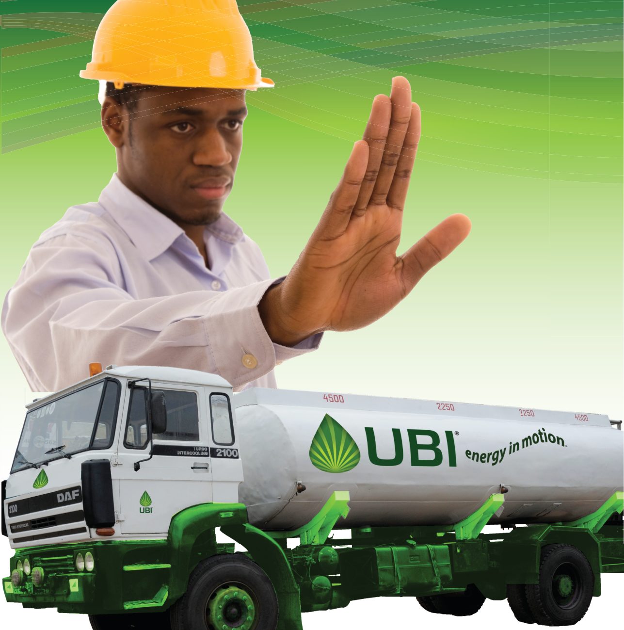 UBI branded fuel tanker truck